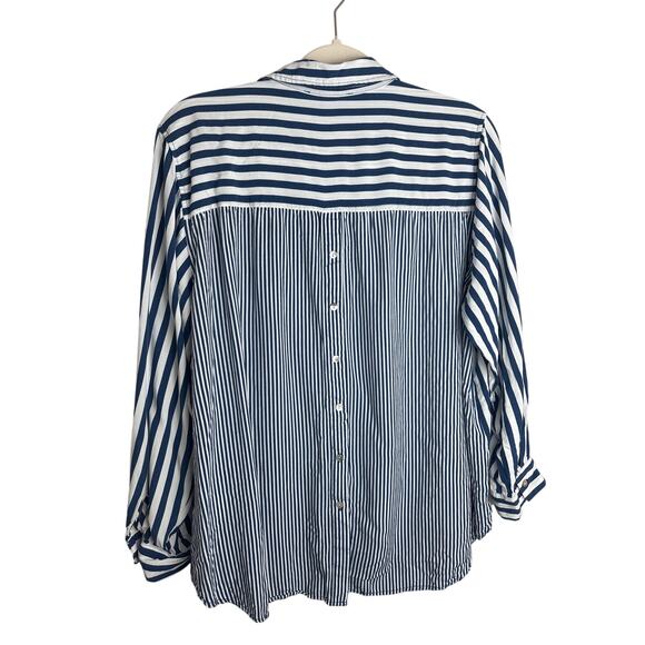Jane + Delancey Blue and White Striped Long Convertible Sleeve Plus Size 1X - Picture 2 of 12